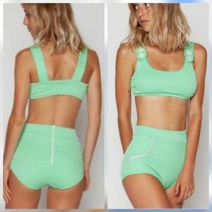 Seea Georgia Bikini Top and High Waisted Bottom Set Yerba Green Womens Large